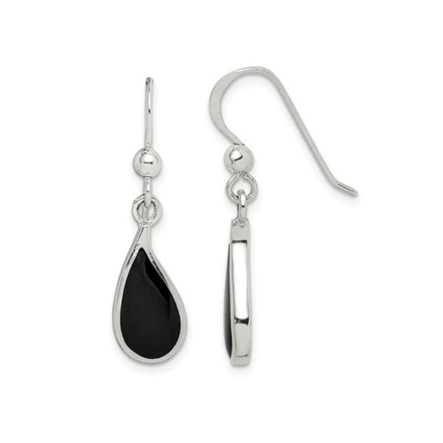 GEM AND HARMONY  Onyx Teardrop Dangle Earrings In Sterling Silver In Black