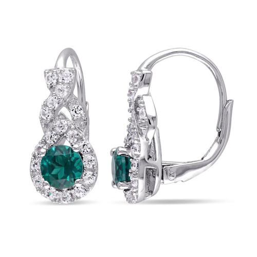 1.00 Carat Lab-Created Emerald Dangle Earrings in Sterling Silver with White Sapphires