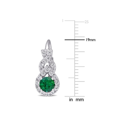 1.00 Carat Lab-Created Emerald Dangle Earrings in Sterling Silver with White Sapphires