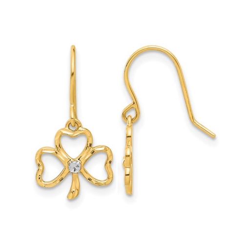 GEM AND HARMONY  14K Gold Polished Clover Dangle Earrings In Yellow