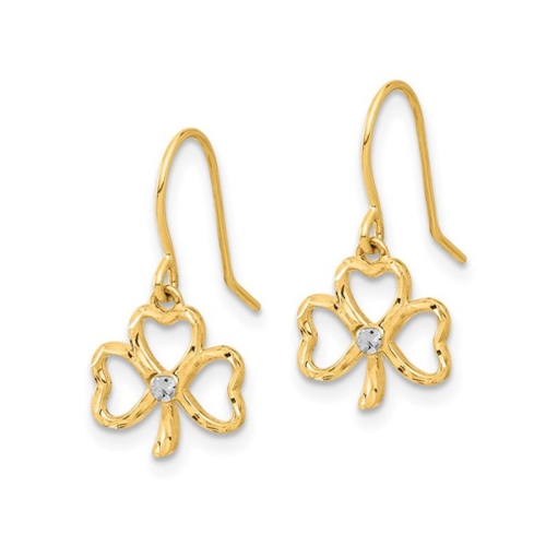 14K Yellow Gold Polished Clover Dangle Earrings