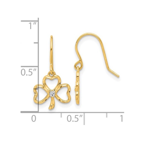 14K Yellow Gold Polished Clover Dangle Earrings