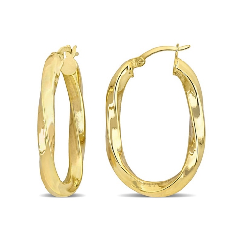 Yellow Sterling Silver Polished Oval Twist Hoop Earrings