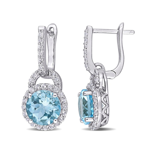 GEM AND HARMONY  5.60 Carat (Ctw) Topaz And White Topaz Dangle Earrings In Sterling Silver In Blue