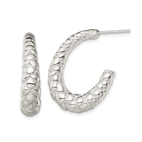 GEM AND HARMONY  Sterling Polished Textured J-Hoop Earrings In Silver