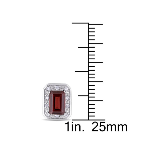 1.50 Carat Garnet Emerald-Cut Solitaire Stud Earrings in Sterling Silver with Accent Diamonds
