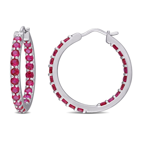 3.00 Carat Lab-Created Ruby Hoop Earrings in Sterling Silver