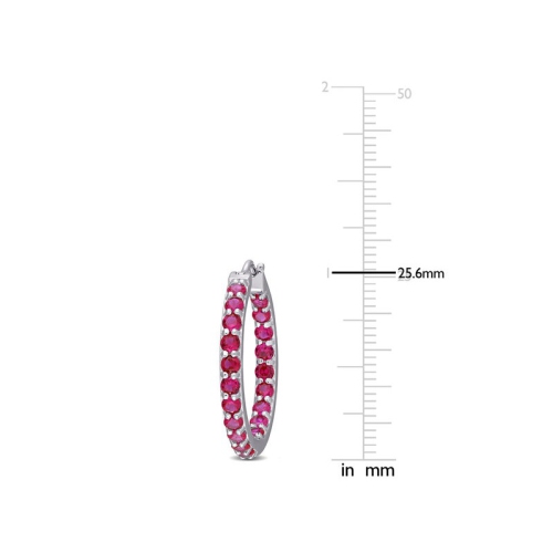 3.00 Carat Lab-Created Ruby Hoop Earrings in Sterling Silver