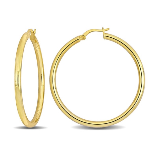 GEM AND HARMONY  Sterling Silver Polished Hoop Earrings (3.0MM Thick) In Yellow