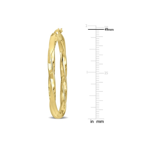 Anneaux d'oreilles torsadés ovales polis, argent sterling jaune