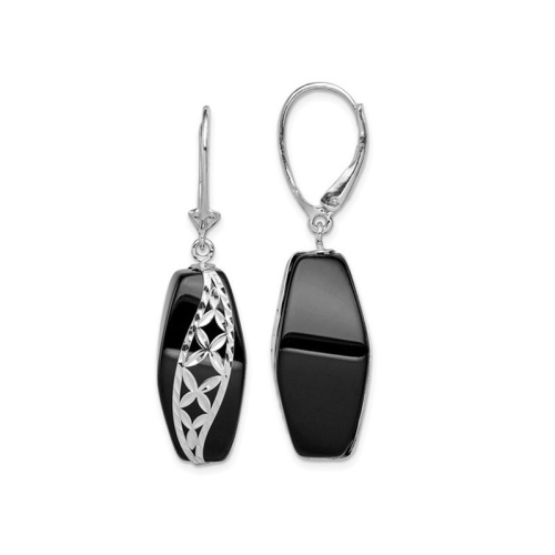 Image 1 of 4.. Black Onyx Dangle Leverback Earrings in Sterling Silver