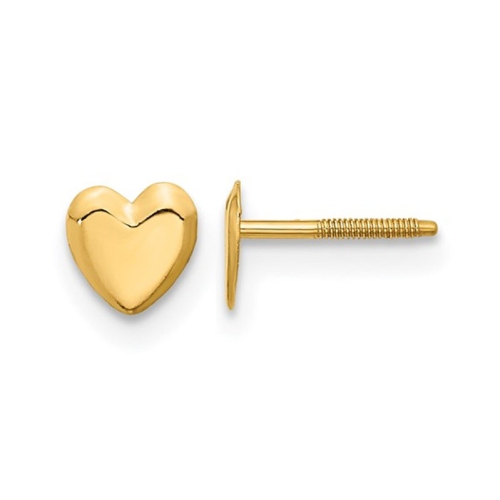 GEM AND HARMONY  Small 14K Gold Heart Post Earrings With Screwbacks In Yellow