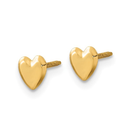 Small 14K Yellow Gold Heart Post Earrings with Screwbacks