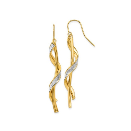 Image 1 de 5.. Pendants d'oreilles en spirale perlés en or jaune et blanc 14K carats