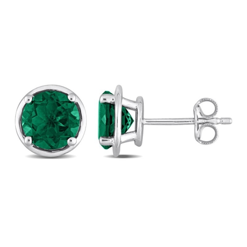 GEM AND HARMONY  2.30 Carat (Ctw) Lab-Created Emerald Solitaire Stud Earrings In Sterling (7Mm) In Silver