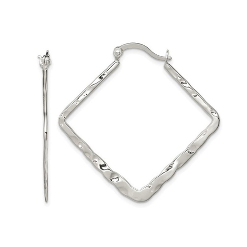 GEM AND HARMONY  Sterling Hammered Square Hoop Earrings In Silver