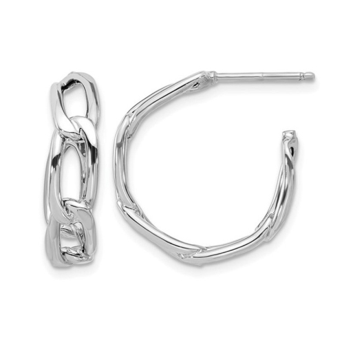 Image 1 of 5.. 14K White Gold Polished Link Hoop Earrings