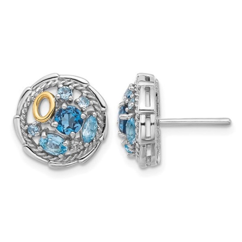 Image 1 of 4.. 1.29 Carat London Blue and Swiss Blue Topaz Button Post Earrings in Sterling Silver
