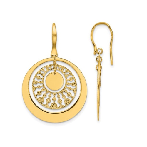 Image 1 de 4.. Boucles d'oreilles pendantes en or jaune 14K K à cercles polis et à taille diamant