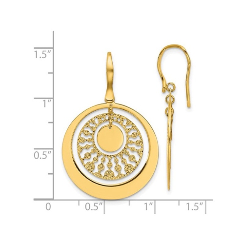 14K Yellow Gold Polished and Diamond-cut Circles Dangle Earrings