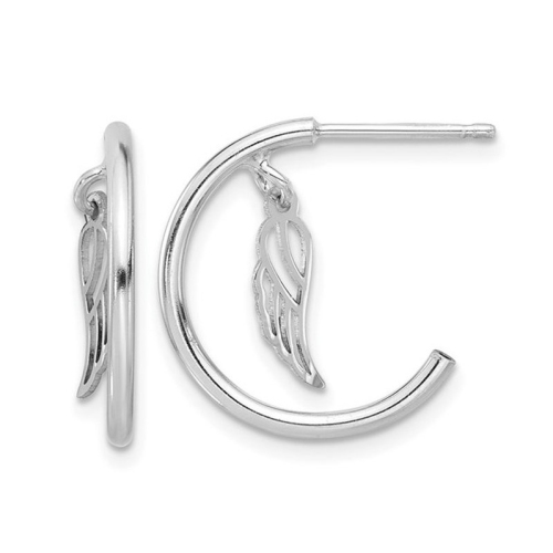 GEM AND HARMONY  Sterling Polished Wings Dangle Post C-Hoop Earrings In Silver