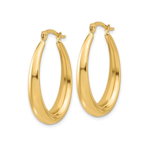 14K Yellow Gold Polished Oval Hoop Earrings