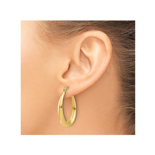 14K Yellow Gold Polished Oval Hoop Earrings