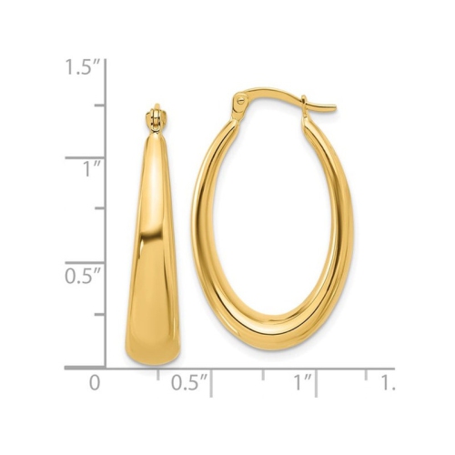 14K Yellow Gold Polished Oval Hoop Earrings