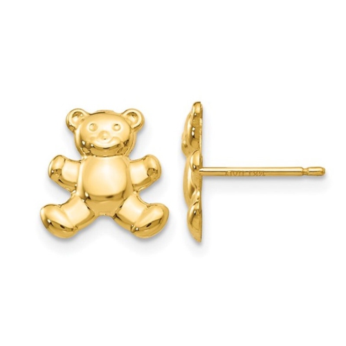 Image 1 of 5.. Small 14K Yellow Gold Teddy Bear Charm Post Earrings