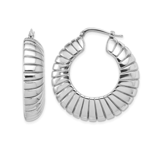 Image 1 of 5.. Striped Large Sterling Silver Hoop Earrings with Texture Design
