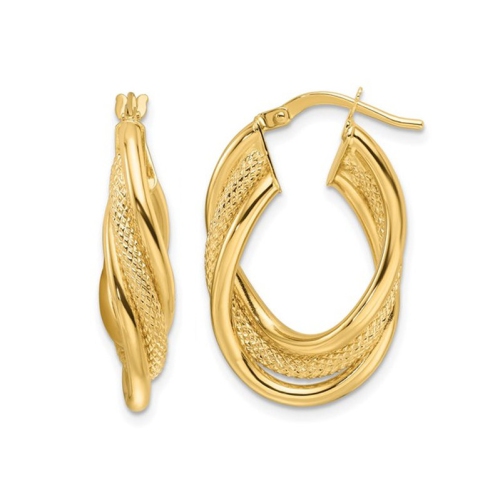 14K Yellow Gold Intertwined Oval Hoop Earrings