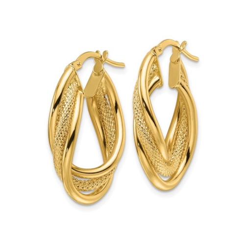 14K Yellow Gold Intertwined Oval Hoop Earrings
