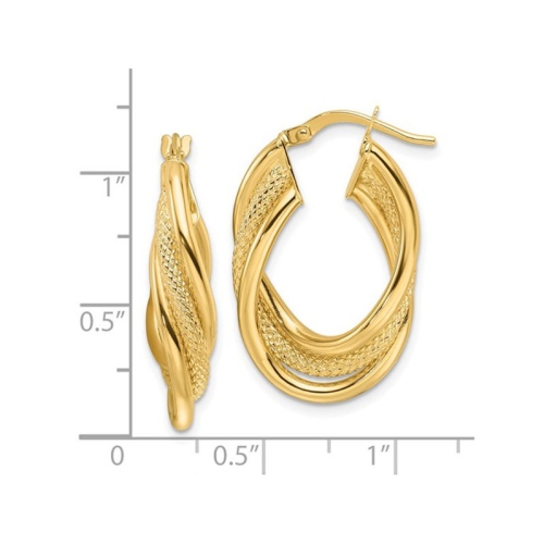 14K Yellow Gold Intertwined Oval Hoop Earrings
