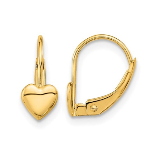 GEM AND HARMONY  14K Gold Heart Leverback Polished Earrings In Yellow