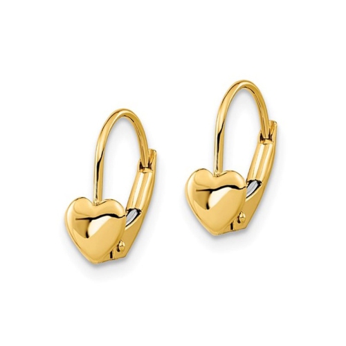 14K Yellow Gold Heart Leverback Polished Earrings
