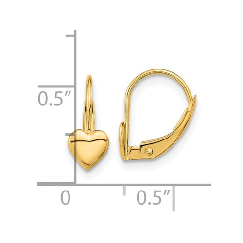 14K Yellow Gold Heart Leverback Polished Earrings