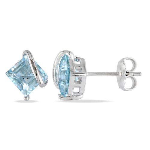 Image 1 de 4.. Boucles d'oreilles solitaires en or blanc 10K ct avec topaze bleu ciel de 2,75&nbsp;carat