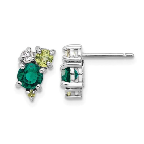 Image 1 of 4.. 1.00 Carat Lab-Created Emerald Post Earrings in Sterling Silver with Peridot and White Topaz