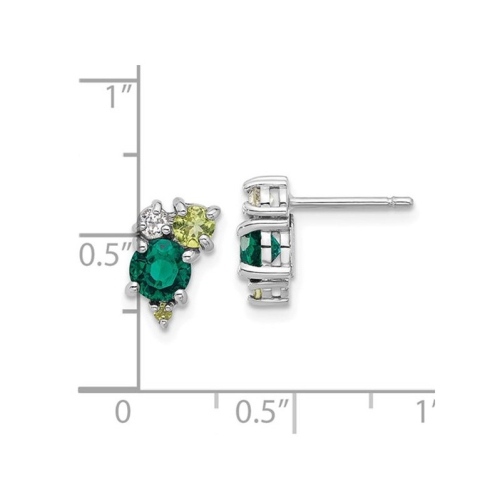 1.00 Carat Lab-Created Emerald Post Earrings in Sterling Silver with Peridot and White Topaz