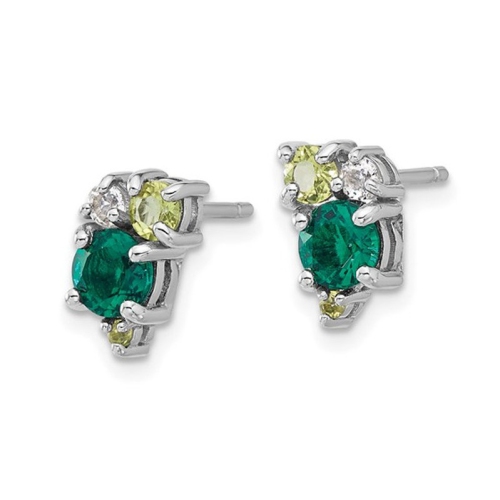 1.00 Carat Lab-Created Emerald Post Earrings in Sterling Silver with Peridot and White Topaz