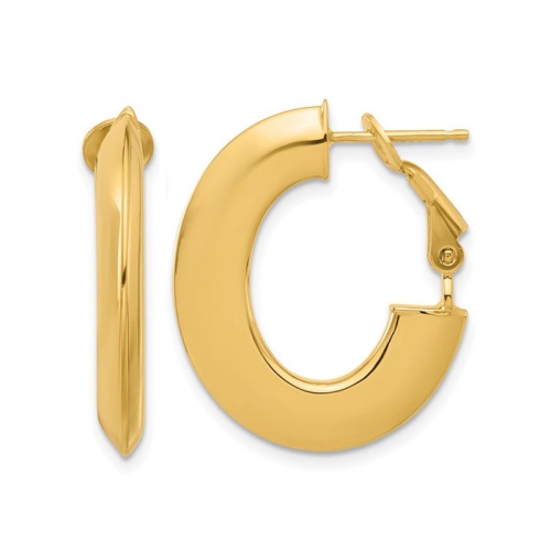 GEM AND HARMONY  14K Gold Polished Knife Edge Oval Hoop Omega Back Earrings In Yellow
