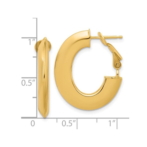 14K Yellow Gold Polished Knife Edge Oval Hoop Omega Back Earrings