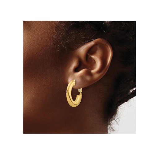 14K Yellow Gold Polished Knife Edge Oval Hoop Omega Back Earrings