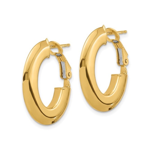 14K Yellow Gold Polished Knife Edge Oval Hoop Omega Back Earrings