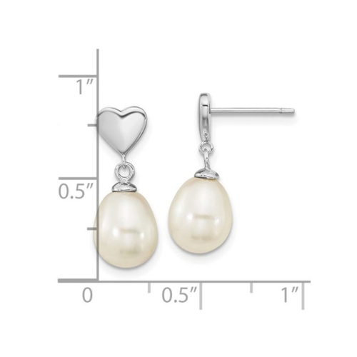 White Freshwater Cultured Pearl Dangle Heart Earrings in Sterling Silver