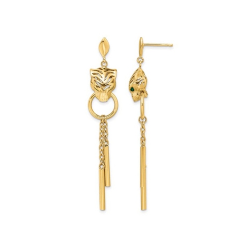 GEM AND HARMONY  14K Gold Tiger Animal Dangle Earrings In Yellow