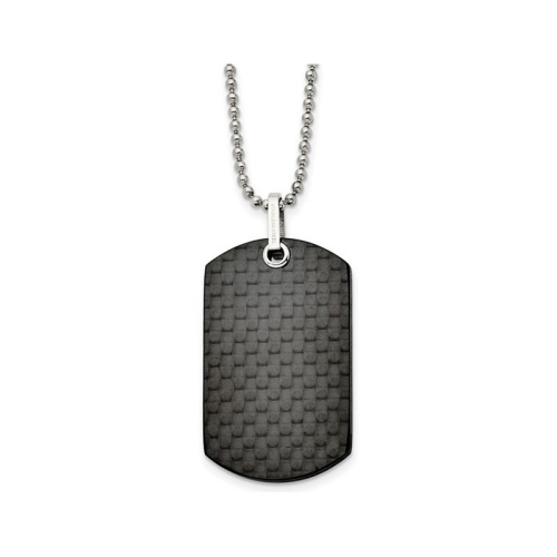 Image 1 de 4.. Collier à pendentif plaque d'identité homme en fibre de carbone noire, acier inoxydable, chaîne