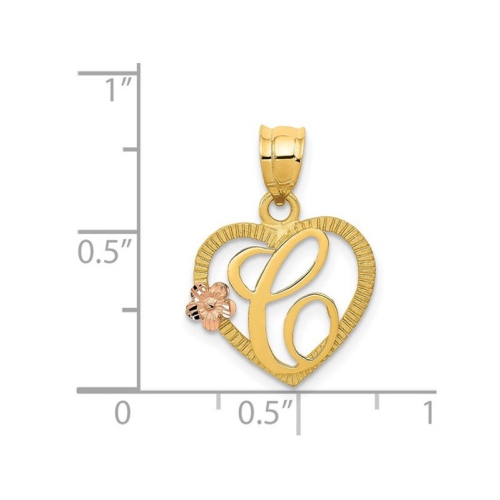 14K Yellow Gold Initial -C- Heart Necklace Pendant Charm with Chain