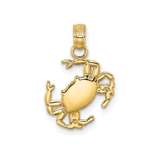 14K Yellow Gold Polished Crab Charm Pendant
