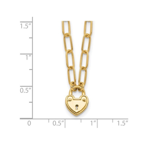 14K Yellow Gold Heart Lock Charm Pendant Necklace with Chain